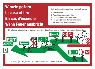 Znak Instrukcja piktograficzna schodami w dół w lewo (222 XK-50)