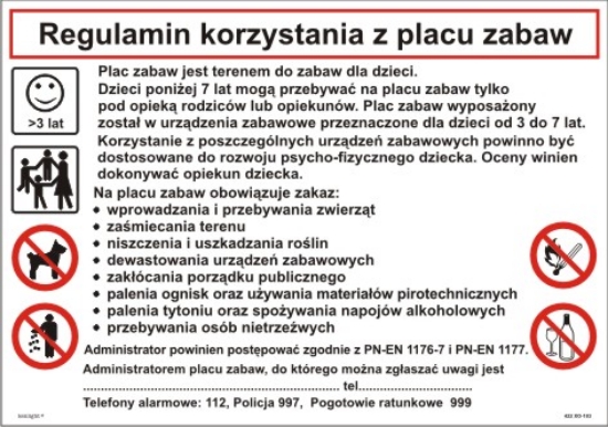 Regulamin korzystania z placu zabaw 422 XO - 183