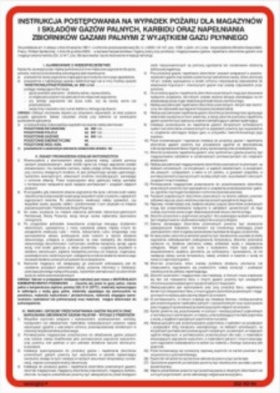 Instrukcja postępowania na wypadek pożaru dla magazynów i składów gazów palnych 222 XO - 04