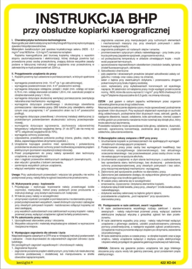 Instrukcja BHP pracy przy obsłudze kopiarki kserograficznej 422 XO - 04