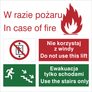 Obrazek dla kategorii Znak Zakaz korzystania z windy w razie pożaru (154)