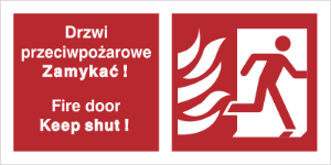 Obrazek dla kategorii Znak Drzwi przeciwpożarowe. Zamykać! Fire door Keep shut! (w prawo) (217-20)