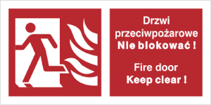 Obrazek dla kategorii Znak Drzwi przeciwpożarowe. Nie blokować! Fire door Keep clear! (w lewo) (217-05)
