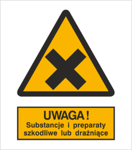 Obrazek dla kategorii Znak Ostrzeżenie przed substancjami i preparatami szkodliwymi lub drażniącymi (318-02)