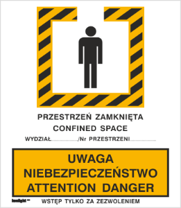 Obrazek dla kategorii Znak Przestrzeń zamknięta. Confined space. Uwaga niebezpieczeństwo. Attention danger (340)