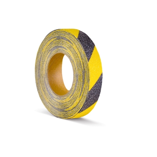 TAŚMA OSTRZEGAWCZA ANTYPOŚLIZGOWA ŻÓŁTO - CZARNA Rolka 25mm x 18.3m