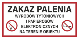Obrazek dla kategorii Zakaz palenia wyrobów tytoniowych i pap. elektr. na terenie obiektu (209-23)
