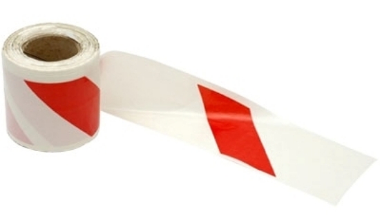 Taśma bezpieczeństwa z PCV, dwustronna biało-czerwona 8,5cm x 500 mb