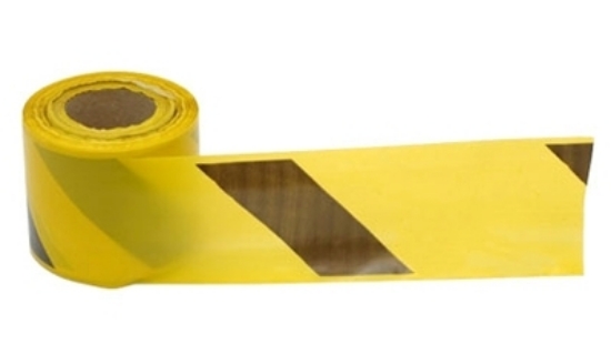 Taśma ostrzegawcza żółto czarna, PCV, dwustronna, 8,5cm x 100 mb