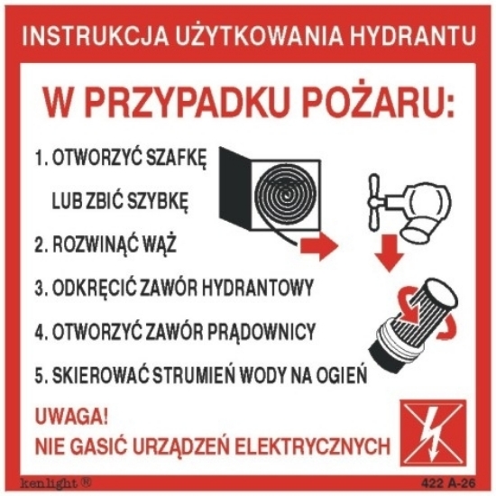 Obsługa hydrantu wewnętrznego Znak 8422 A-26T 100x100 mm