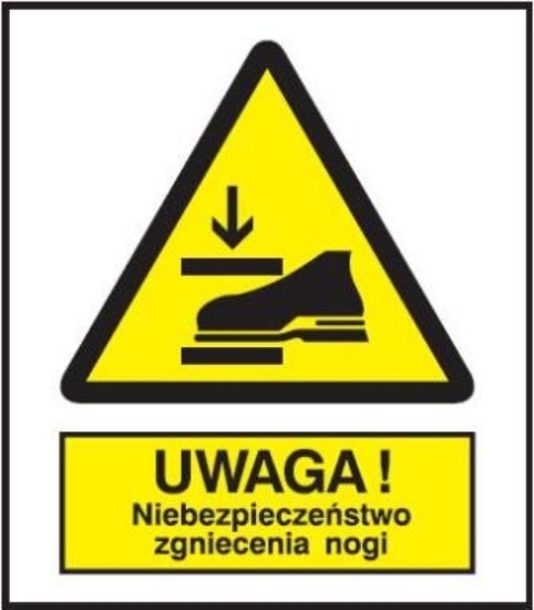 Ostrzeżenie przed niebezpieczeństwem zgniecenia stopy