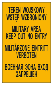 Obrazek dla kategorii Znak Teren wojskowy. Wstęp wzbroniony - tablica czterojęzyczna