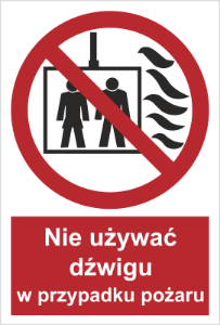 Obrazek dla kategorii Znak Nie używać dźwigu w przypadku pożaru (154-03)