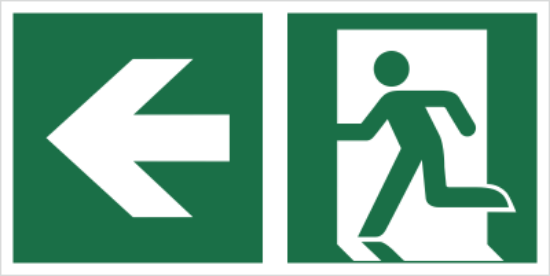 Znak łączony wyjście ewakuacyjne ze strzałką