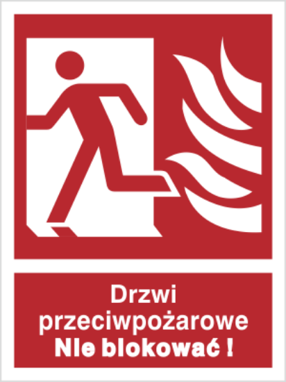 Drzwi przeciwpożarowe. Nie blokować! (w lewo)