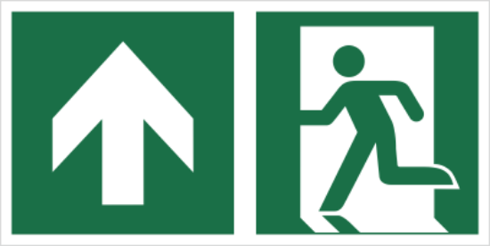 Znak łączony wyjście ewakuacyjne ze strzałką