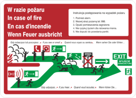 Instrukcja piktograficzna schodami w dół w prawo