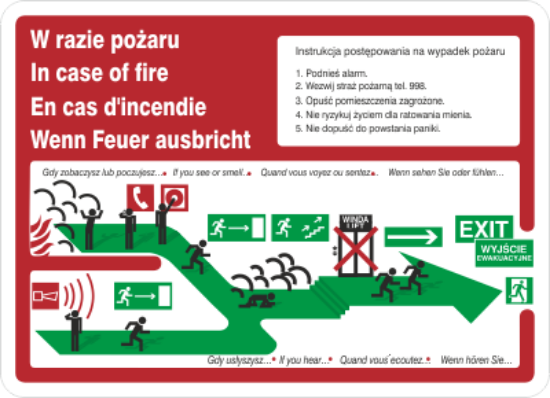 Instrukcja piktograficzna schodami w górę w prawo