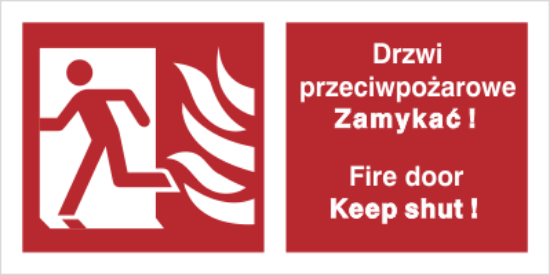 Drzwi przeciwpożarowe. Zamykać! Fire door Keep shut! (w lewo)