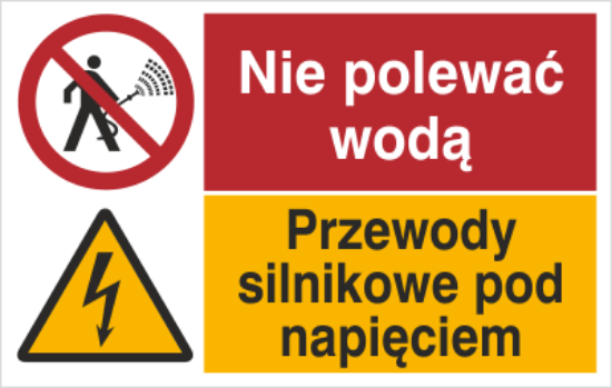 Nie polewać wodą. Przewody silnikowe pod napięciem.