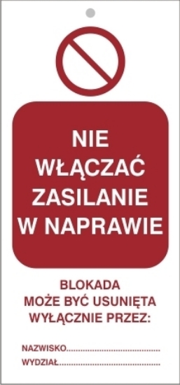 nie włączać zasilanie w naprawie (szerokość 75mm, długość 160mm, grubość 0,7mm)