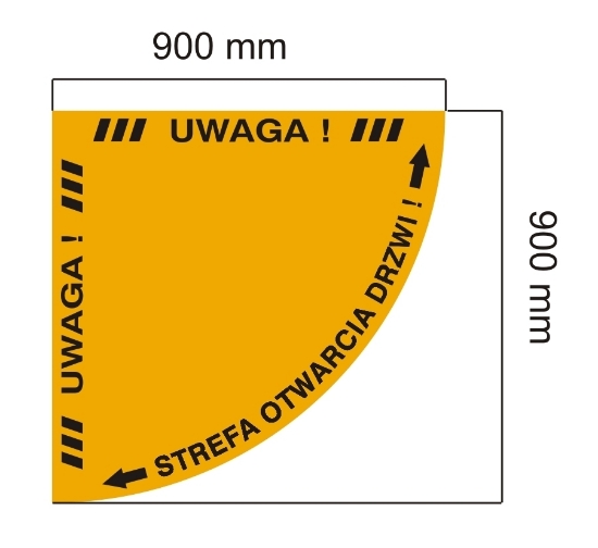 Obrazek STREFA OTWARCIA DRZWI ¼ koła 90 cm