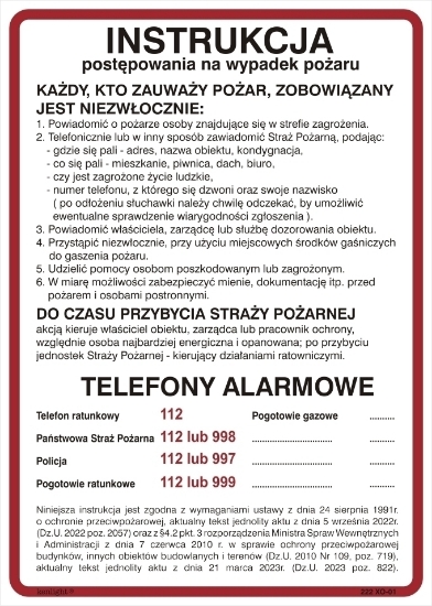 Instrukcja alarmowania 222 XO - 01