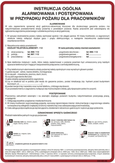 Obrazek Instrukcja ogólna alarmowania i postępowania w przypadku pożaru dla pracowników (222-20)