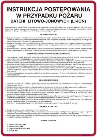 Obrazek Instrukcja postępowania w przypadku pożaru baterii litowo-jonowych (LI-ION) (222-22)
