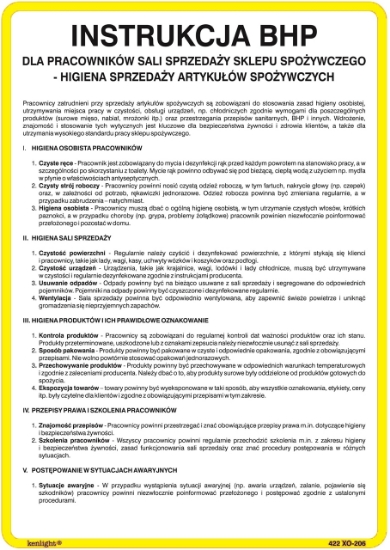 Obrazek Instrukcja BHP dla pracowników sali sprzedaży sklepu spożywczego - higiena sprzedaży artykułów spożywczych (422-206)