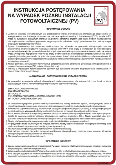 Obrazek (222-23) Instrukcja postępowania na wypadek pożaru instalacji fotowoltaicznej (PV)