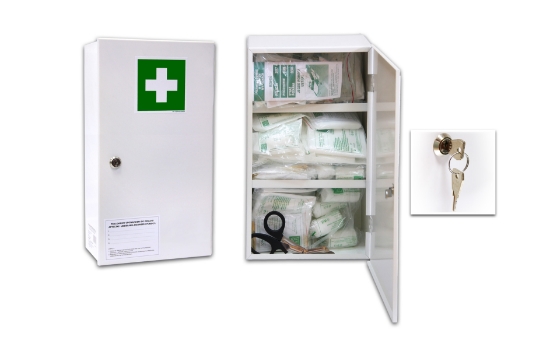 Obrazek Stalowa apteczka ścienna "50" z wyposażeniem DIN 13164 + 13157